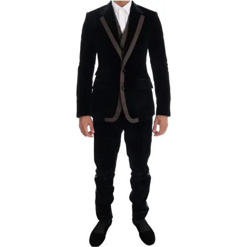 Single Breasted Suits, male, , Size: S Velvet Slim 3 Piece Suit - Dolce & Gabbana - Modalova