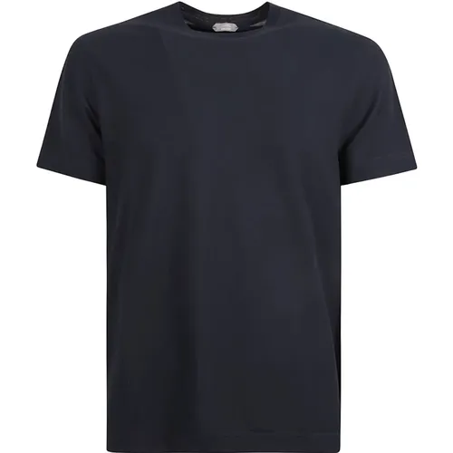 Navy Cotton Crew Neck T-Shirt , Herren, Größe: 2XL - Zanone - Modalova