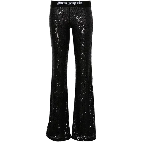 Wide Trousers, female, , Size: L Sequin Flared Trousers - Palm Angels - Modalova