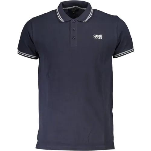 Blaues Baumwoll-Poloshirt mit Kontrastdetails , Herren, Größe: M - Cavalli Class - Modalova