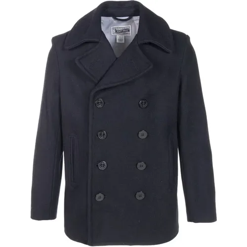 Double-Breasted Coats, male, , Size: 2XL Classic Navy Peacoat with Double Breasted Buttons - Schott NYC - Modalova