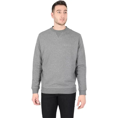 Sweatshirts, male, , Size: XL Grey Cotton-Polyester Sweatshirt - Hugo Boss - Modalova