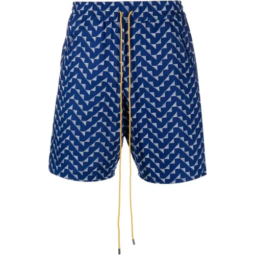 Beachwear, male, , Size: L Geometric-pattern Beachfront Shorts - Rhude - Modalova