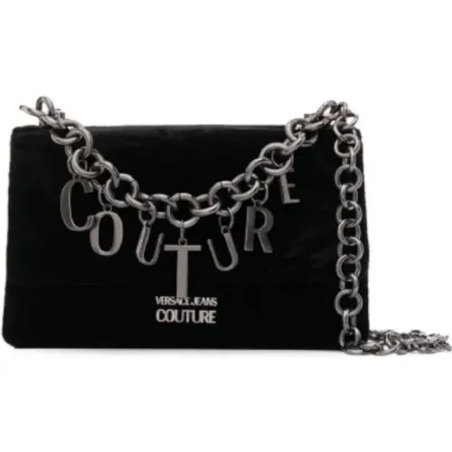 Velvet Shoulder Bag with Chain Detail , female, Sizes: ONE SIZE - Versace Jeans Couture - Modalova