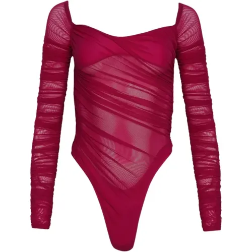 Body, female, , Size: XS Magenta Ruched Mesh Bodysuit - Mugler - Modalova