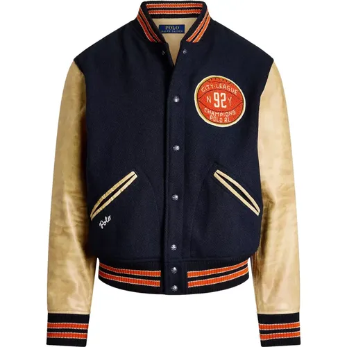 Bomber Jackets, male, , Size: S Vintage Varsity Inspired Leather Wool Jacket - Polo Ralph Lauren - Modalova