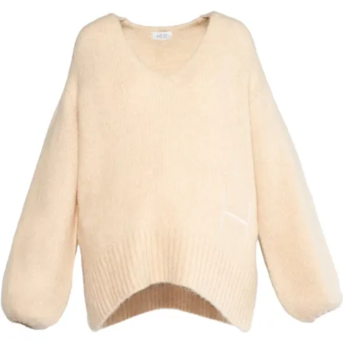 HÉST, V-neck Knitwear, female, , Size: S Oversized V-neck Sweater Summer Sand - Hést - Modalova