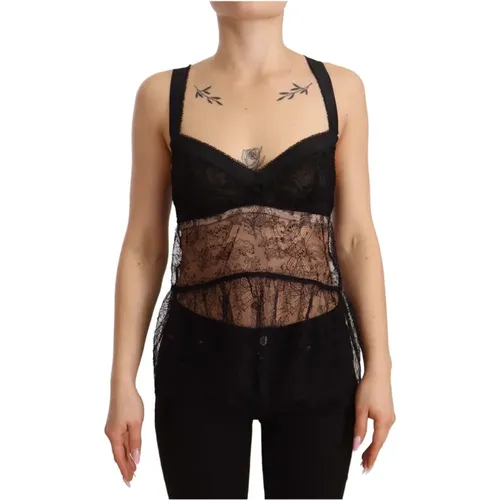 Sleeveless Tops, female, , Size: S Silk Lace Babydoll Lingerie Top - Dolce & Gabbana - Modalova