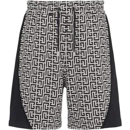 Baumwollshorts mit Monogramm und Klettverschluss-Logo , Herren, Größe: XL - Balmain - Modalova