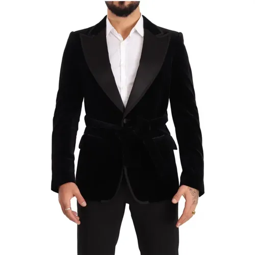 Formal Blazers, male, , Size: M Velvet Single Breasted Blazer - Dolce & Gabbana - Modalova