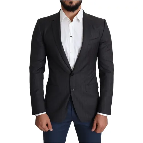 Blazers, male, , Size: S Black Pinstripe Blazer Jacket - Dolce & Gabbana - Modalova