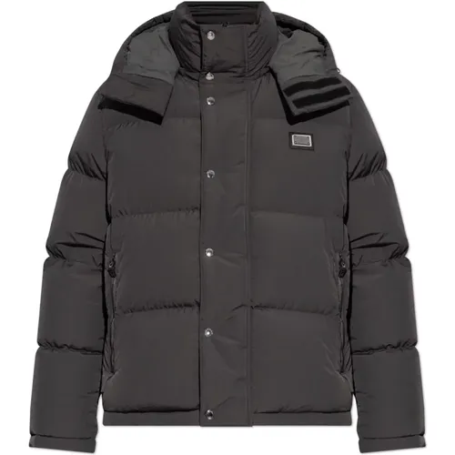 Down Jackets, male, , Size: M Down jacket with logo - Dolce & Gabbana - Modalova