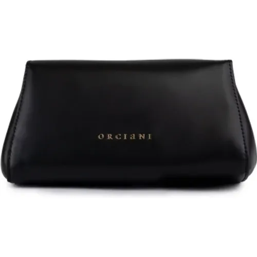 Clutches, female, , Size: ONE SIZE Black Leather Women's Bag with Gold Accents - Orciani - Modalova