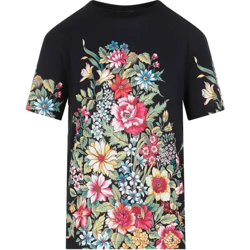 Schwarzes Blumenmuster Baumwoll-T-Shirt , Damen, Größe: S - ETRO - Modalova