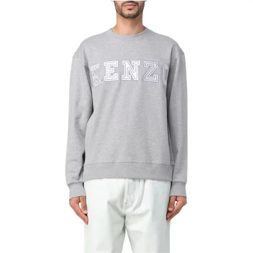 Light Grey Cotton Sweater with Embroidered Logo , male, Sizes: S - Kenzo - Modalova