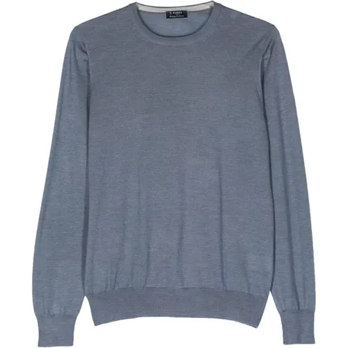 Luxuriöser Wolle Seide Crew-Neck Pullover , Herren, Größe: L - Barba - Modalova