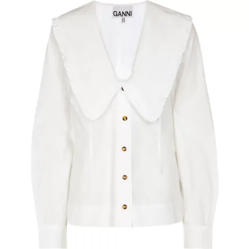 Ruffled Bib Collar Cotton Shirt , Damen, Größe: L - Ganni - Modalova