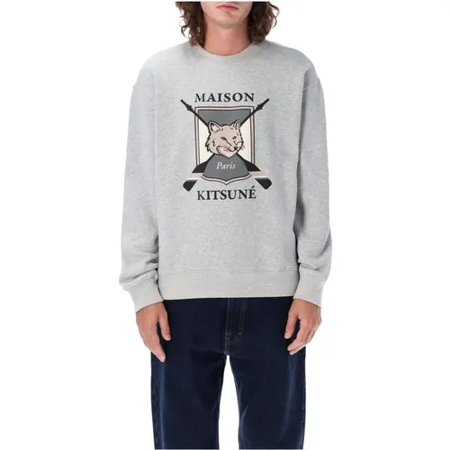College Fox Comfort Sweatshirt Hellgrau Melange , Herren, Größe: XL - Maison Kitsuné - Modalova