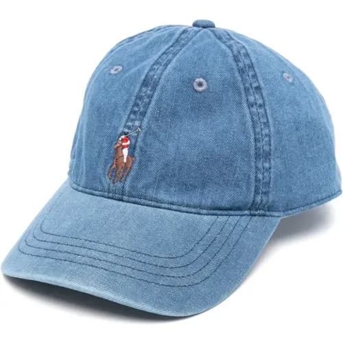 Caps, male, , Size: ONE SIZE Denim Baseball Cap with Pony Logo - Polo Ralph Lauren - Modalova