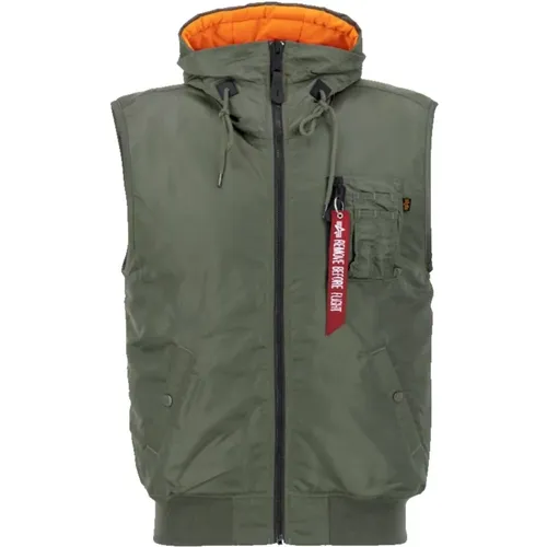 Vests, male, , Size: XL Hooded Ma-1 Vest in Sage - alpha industries - Modalova