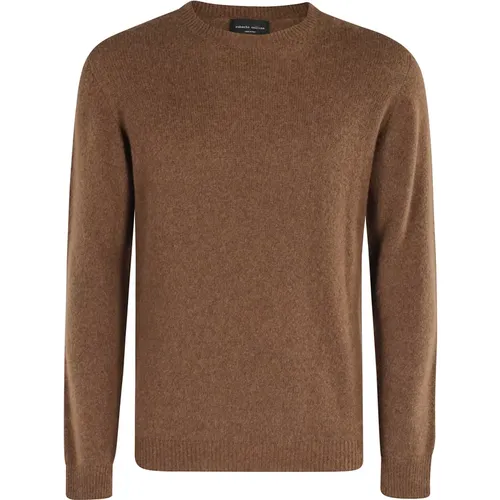 Round-neck Knitwear, male, , Size: 3XL Tobacco Long Sleeve Crew Neck Sweater - Roberto Collina - Modalova