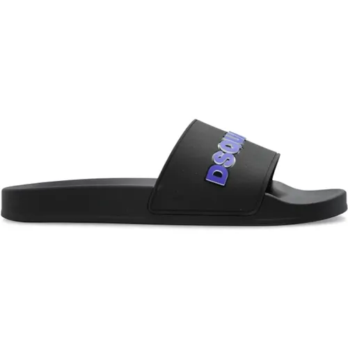 Sliders, male, , Size: 10 US Rubber slides with logo - Dsquared2 - Modalova