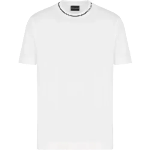 Weißes T-Shirt mit kurzem Ärmel und Logo-Kragen - Emporio Armani - Modalova