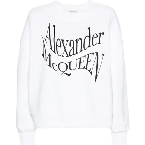 Weißer Crewneck Sweatshirt mit Logo-Print - alexander mcqueen - Modalova