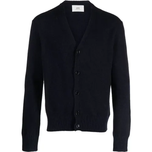 Schwarzer Kaschmir-Cardigan mit Logo , Herren, Größe: M - Ami Paris - Modalova