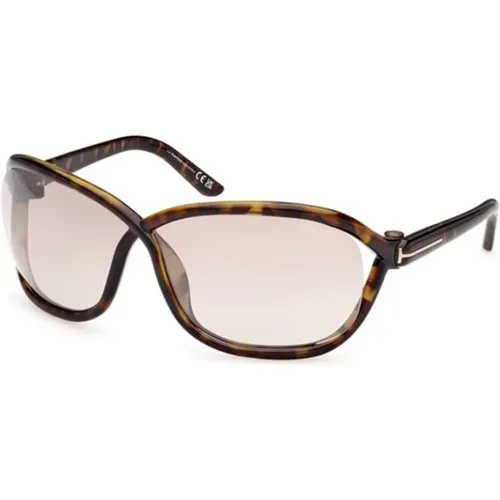 Dark Havana Sunglasses with Mirror Lenses , unisex, Sizes: 68 MM - Tom Ford - Modalova