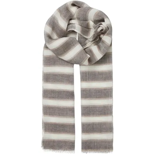 Striped Wool Scarf with Raw Edges , female, Sizes: ONE SIZE - Becksöndergaard - Modalova