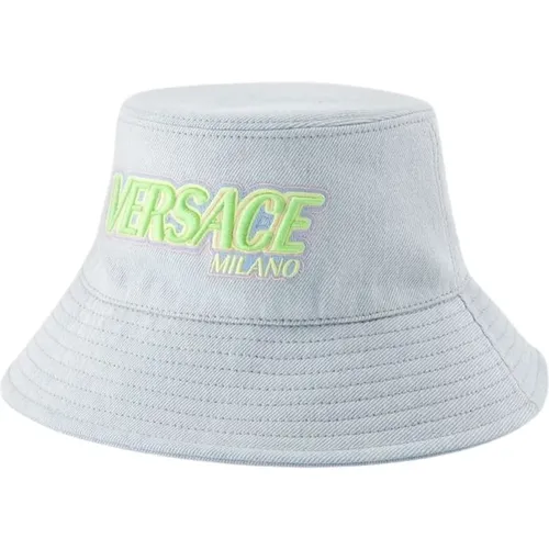 Embroidered Logo Bucket Hat - Denim , male, Sizes: 59 CM, 58 CM - Versace - Modalova