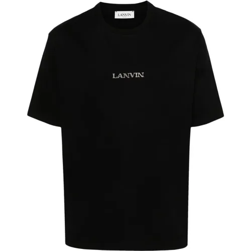 Schwarzes Logo T-Shirt mit langen Ärmeln,Schwarze Baumwoll-Jersey T-Shirts und Polos - Lanvin - Modalova