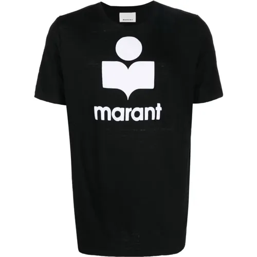 Schwarzes Logo Leinen T-Shirt,Logo T-Shirt aus schwarzem Leinen - Isabel marant - Modalova
