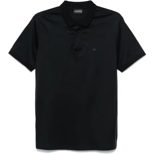 Blaues Jersey Polo Shirt mit Logo-Print , Herren, Größe: S - Emporio Armani - Modalova