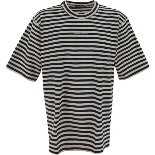 T-Shirts, male, , Size: S Striped Cotton T-Shirt - Dolce & Gabbana - Modalova