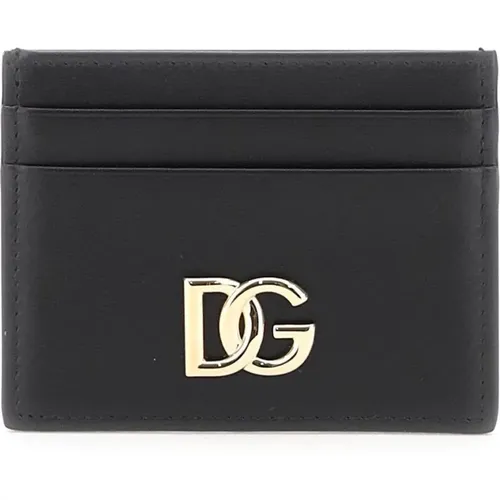 Stilvolle Lederkartenhalter mit DG-Metallplatte , Damen, Größe: ONE Size - Dolce & Gabbana - Modalova