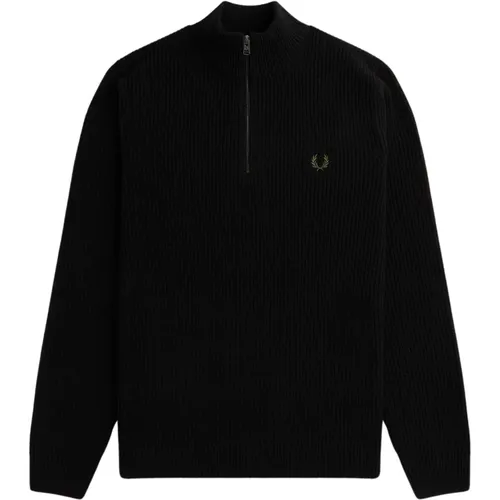 Turtlenecks, male, , Size: 2XL Ribbed Half-Zip Turtleneck - Fred Perry - Modalova