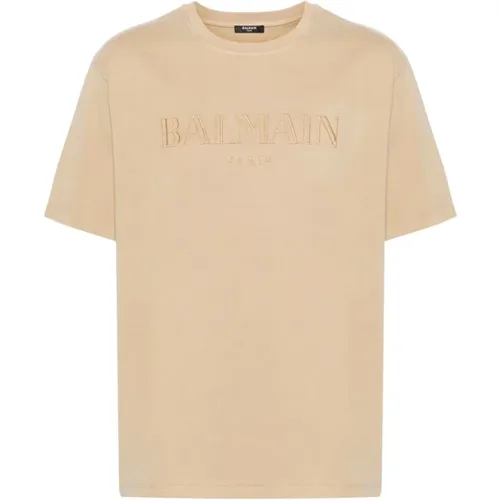 T-Shirts, male, , Size: XL Jersey Embroidered Logo Crew Neck - Balmain - Modalova