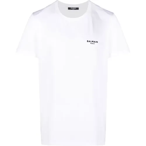 Gab Blanc Flock T-Shirt , male, Sizes: L, 2XL, S, M, XL - Balmain - Modalova