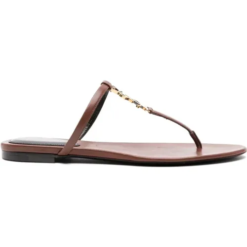 Flip Flops, female, , Size: 7 US Leather Sandals Almond Toe - Saint Laurent - Modalova