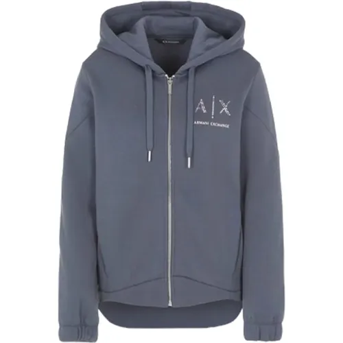 Zip Hoodie Sweater Grau , Damen, Größe: XS - Armani Exchange - Modalova