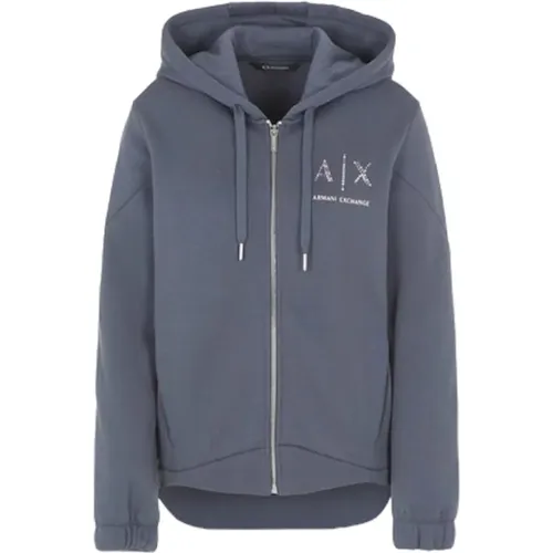 Zip Hoodie Sweater Grau , Damen, Größe: S - Armani Exchange - Modalova