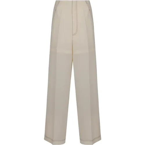 Straight Trousers, female, , Size: XS Layered Cotton Blend Trousers with Pockets - Philosophy di Lorenzo Serafini - Modalova