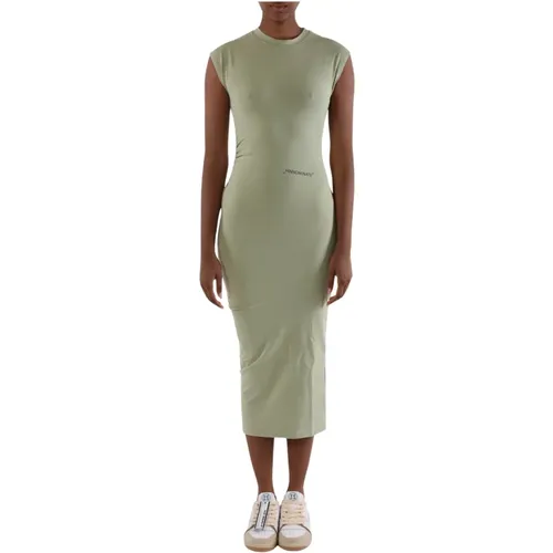 Long cotton dress with side ruching , female, Sizes: XS, L, S, XL - Hinnominate - Modalova