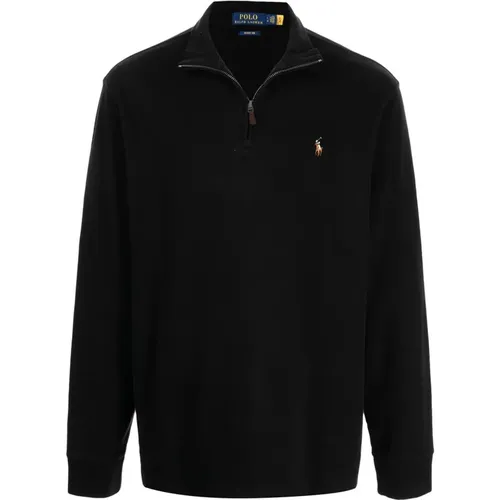 Cotton Half-Zip Sweatshirt with Leather Details , male, Sizes: 2XL - Ralph Lauren - Modalova