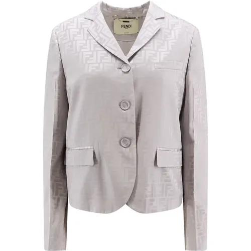 Grey Silk Blazer with FF Motif , female, Sizes: M - Fendi - Modalova