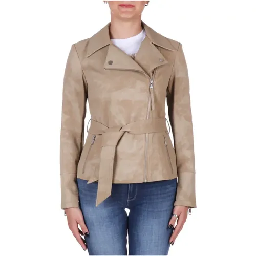 Biker Style Tortora Jacket , female, Sizes: XS, L, S - Guess - Modalova