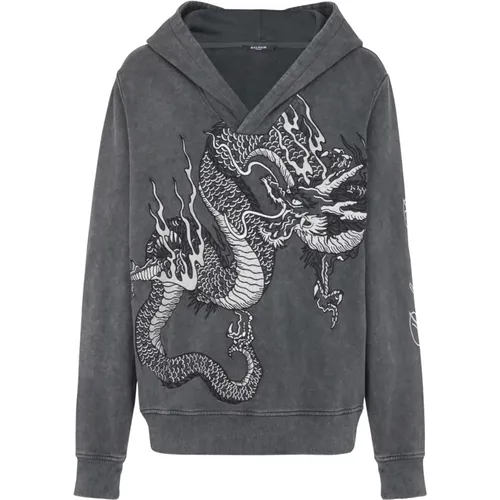Sweatshirt mit Drachen-Stickerei - Balmain - Modalova