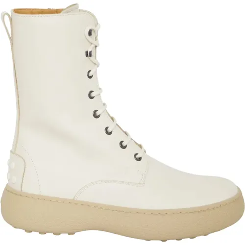 Cream Leather Lace-Up Ankle Boots , female, Sizes: 7 UK, 4 UK, 5 UK - TOD'S - Modalova
